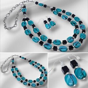 Aqua Swirl Glass Lentils Double Strand Duo Set